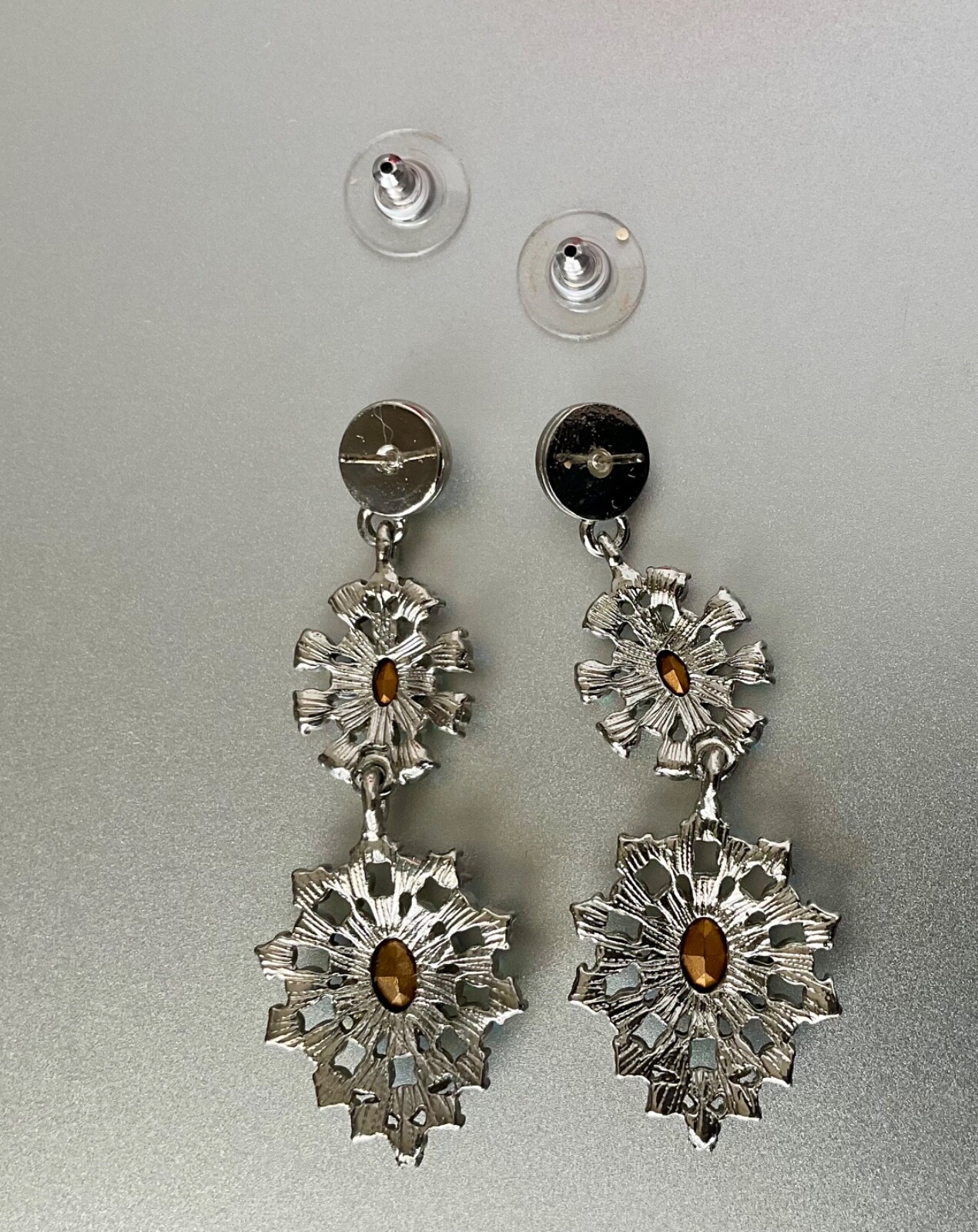 Aurora Borealis Rhinestone Drop Dangle Post Earrings Statement Snowflake Shimmer