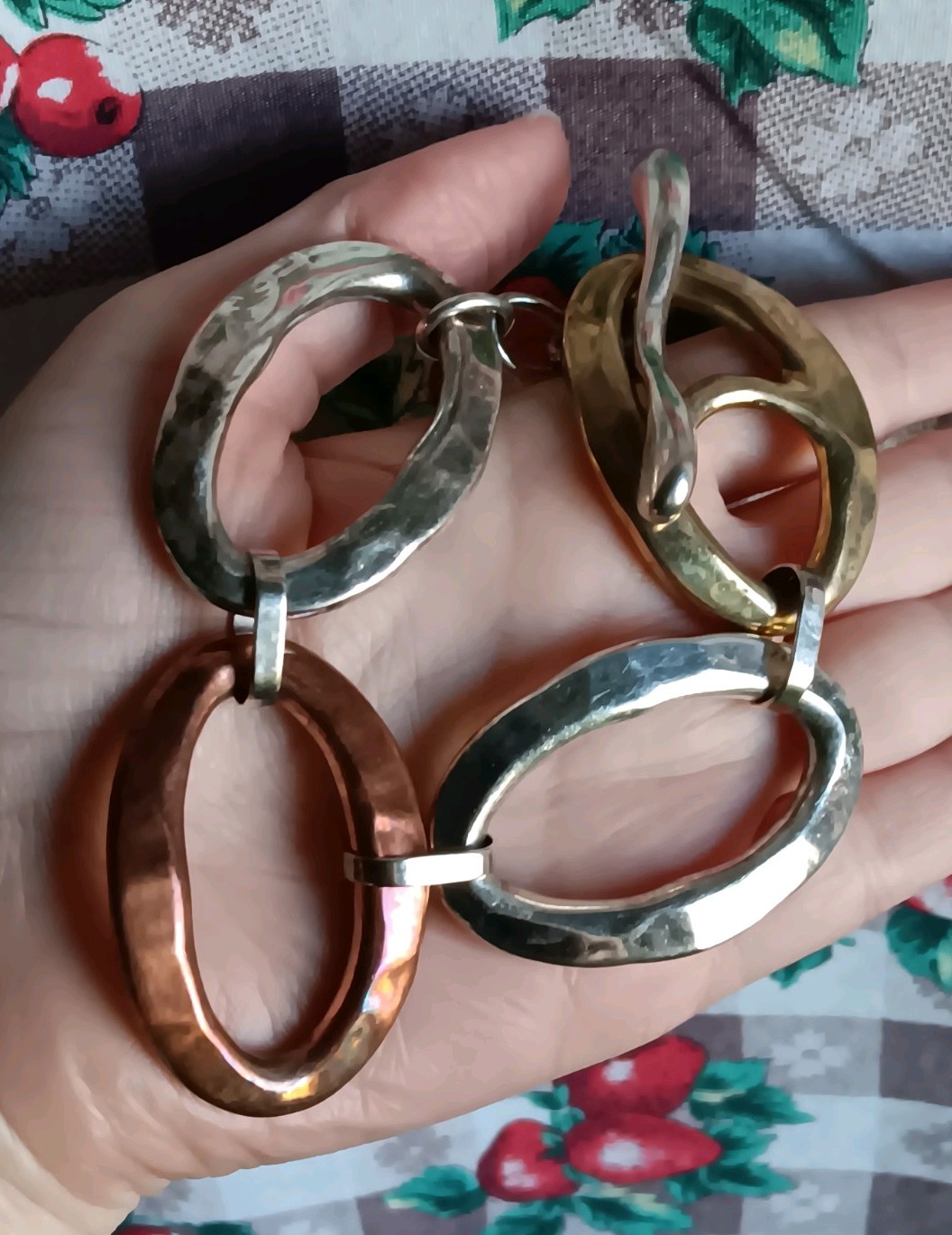 Rim Studio Sterling Silver Brass & Copper Large Link Bracelet 8″