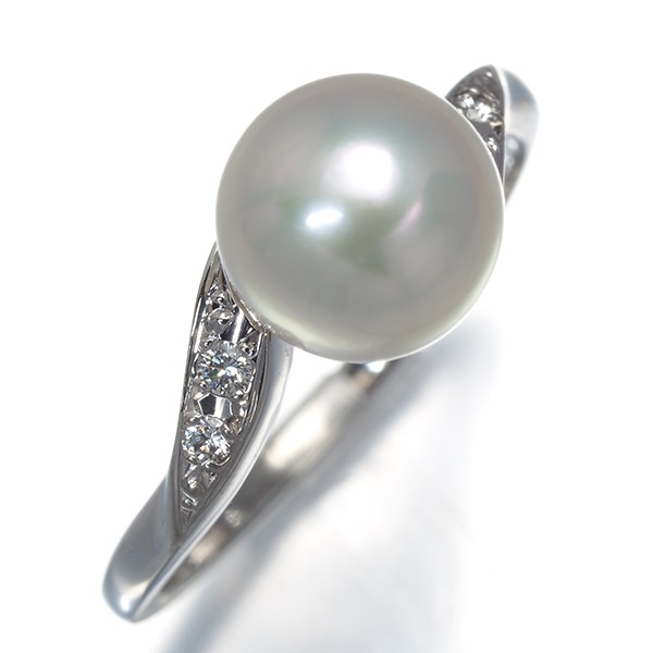 Auth Mikimoto Ring Akoya Pearl 8.0mm Diamond Solitaire US6-6.25 950 Platinum