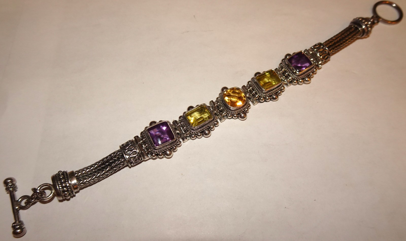 BA Suarti Sterling Multi-Gem Amethyst, Citrine & Lemon Quartz Foxtail Bracelet