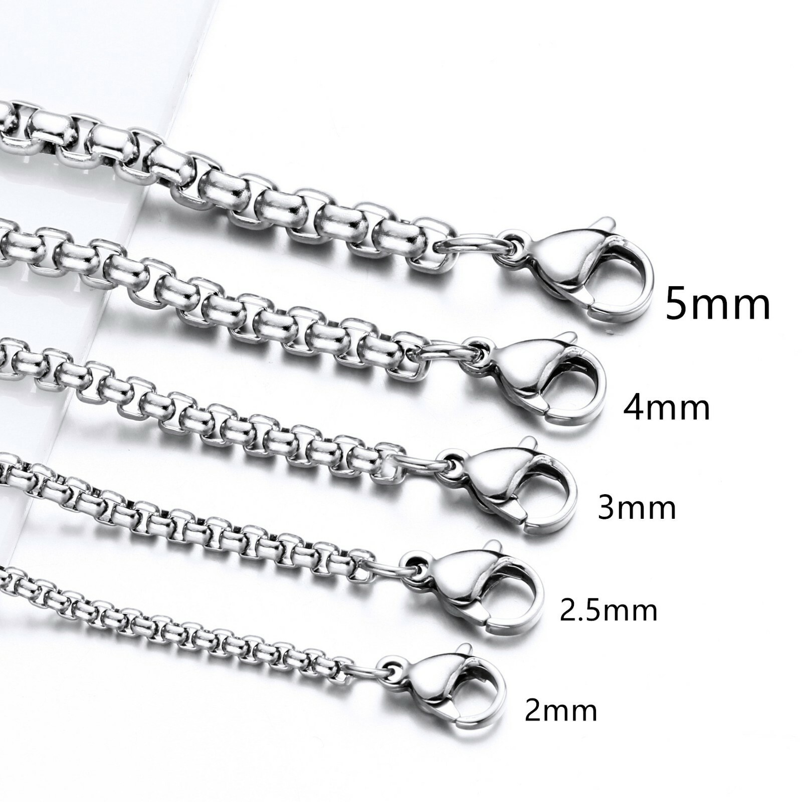 1.5-5mm Woman Man 316L Stainless Steel Square Rolo Box Chain Jewelry 16-36”