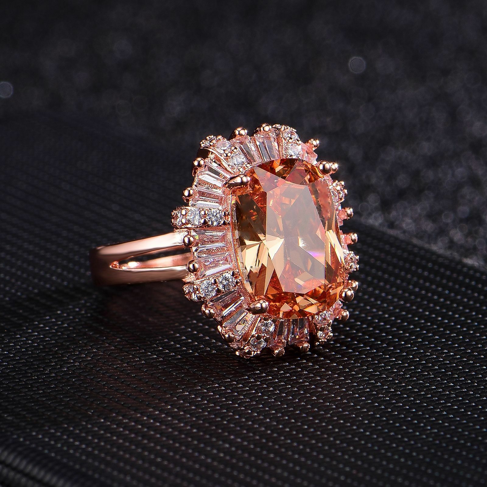 Huge Genuine Champagne Morganite Gems Rose Gold Plated Silver Ring Size 6-10 New