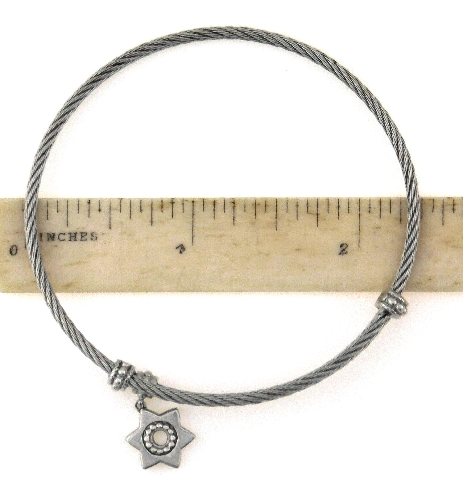 Gabriel & Co Twisted Cable Stainless Steel Bangle w Sterling Silver Star Charm
