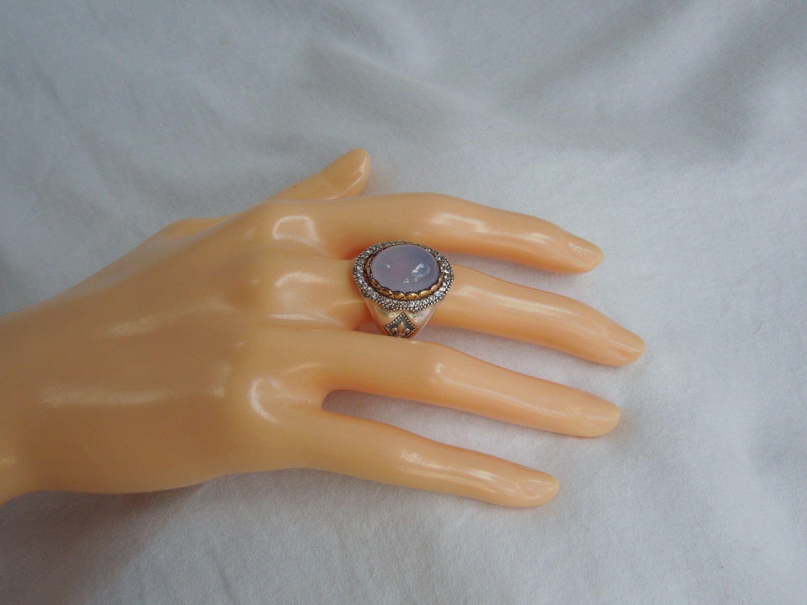 Scott Kay Blue Chalcedony & White Sapphire Gold Vermeil & Silver Ring sz7 $795