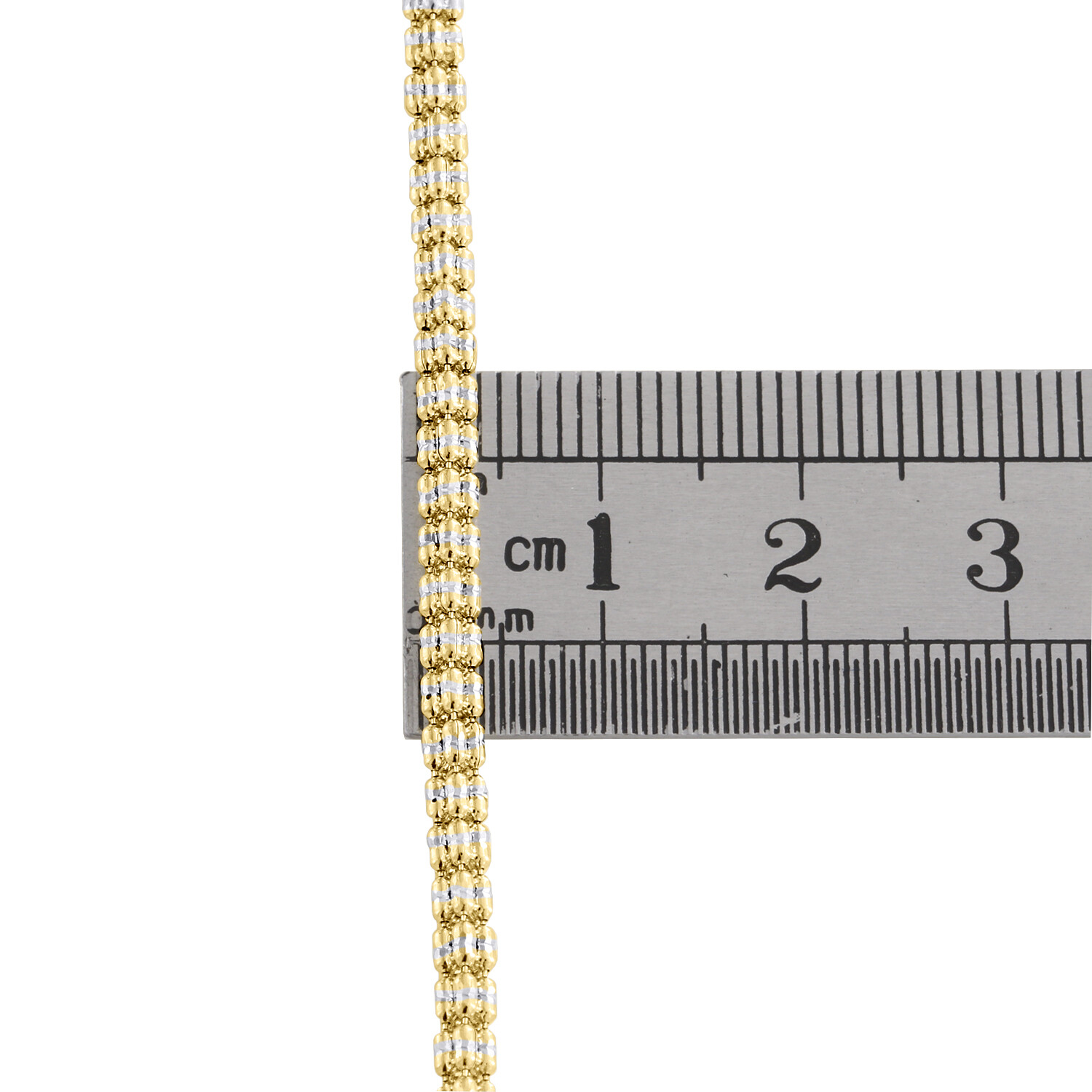 10K Yellow Gold Two Tone 3mm Diamond Cut Ice Chain Bead Necklace 16-30 Inches
