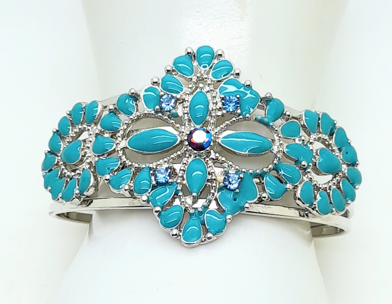 Modern style Silver Tone Metal 1.75″ Wide Cuff blue enamel fashion Bracelets