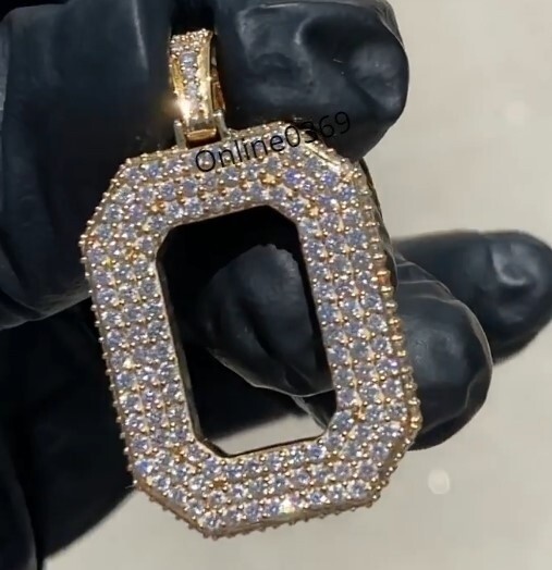 Yellow Gold Plated Silver Real Moissanite Men’s O Letter Pendant With Solid Back