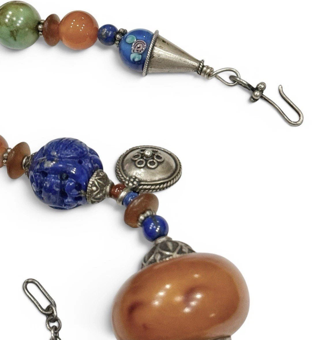 Jody P Artisan Tribal Fusion Ethnic Statement Necklace with Mixed Stone Beads