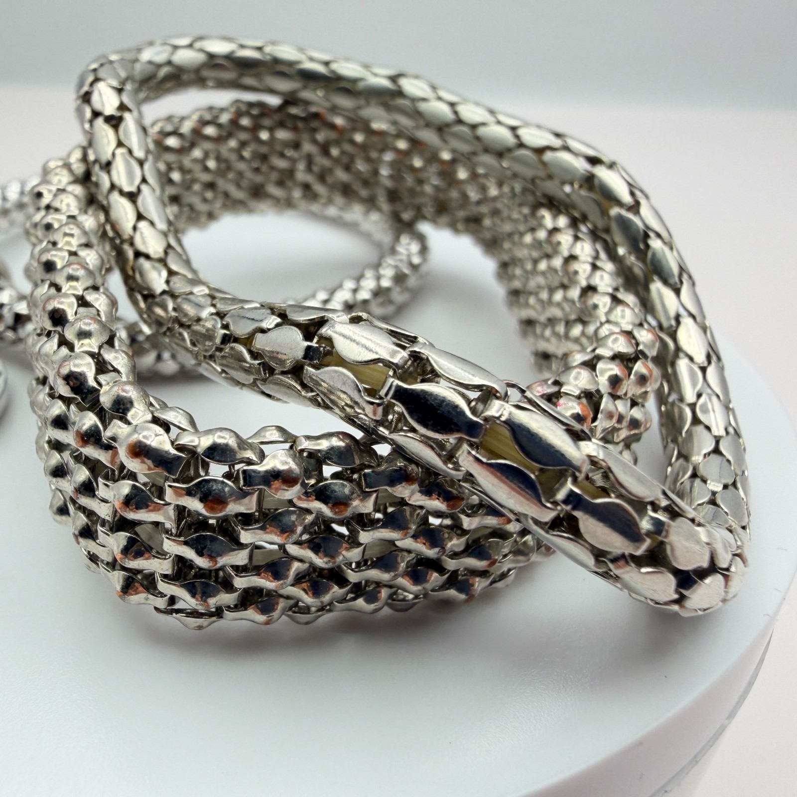 Vintage Y2K Silver Tone Tree of Life Heart Charm Mesh Bracelet Women’s Jewelry