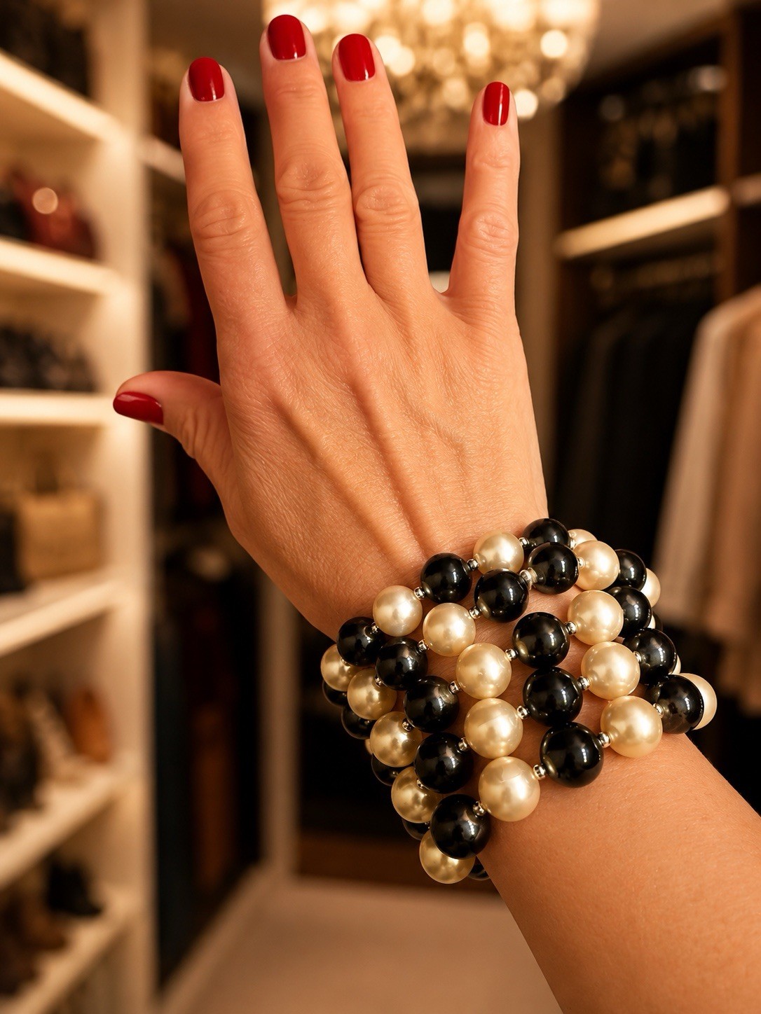 Black Ivory Faux Pearl Long Strand Necklace Convertible Wrap Bracelet 22”
