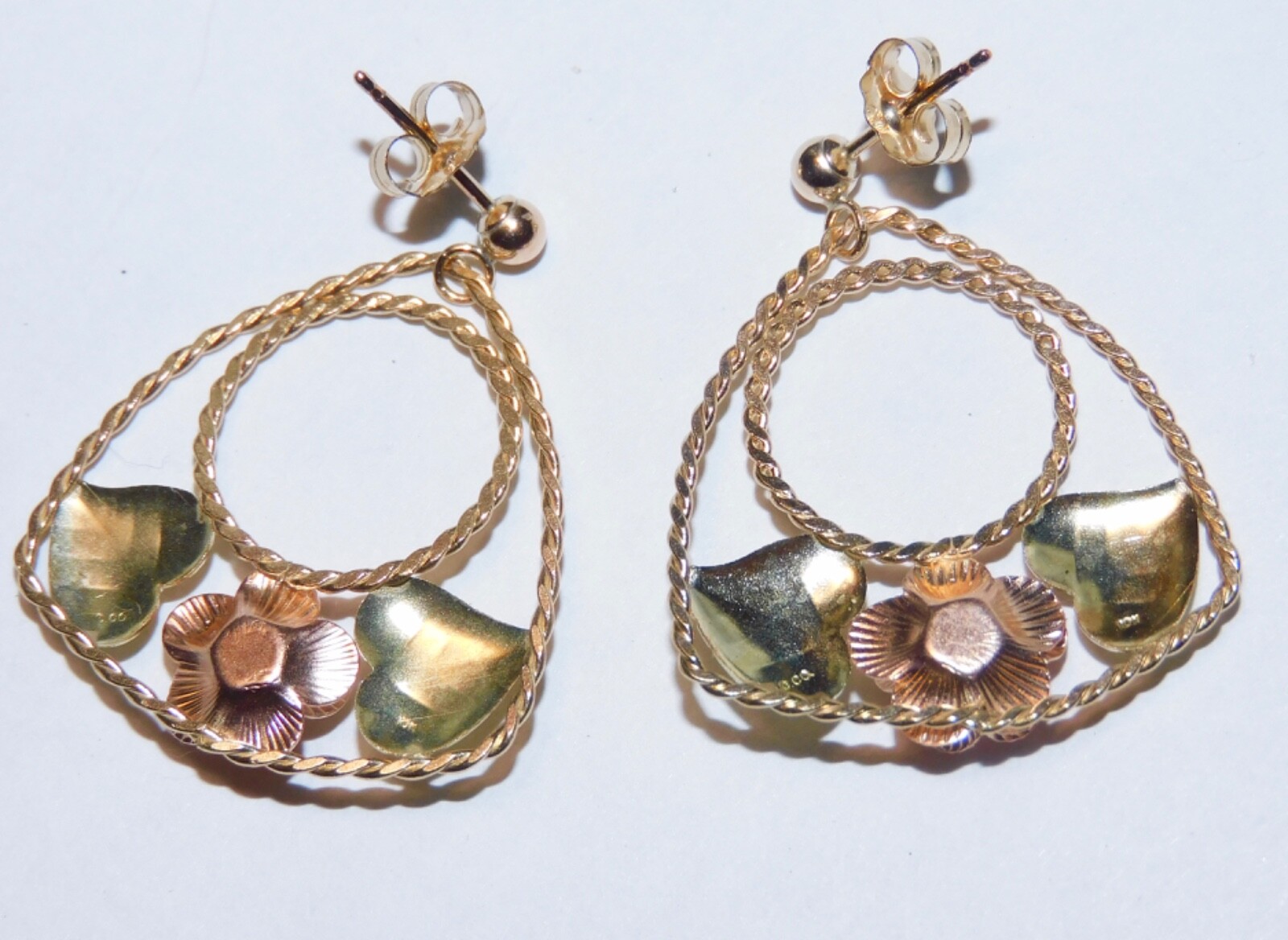 Black Hills Gold 10K 12k Extra Large Rose Leaf Drop Earrings