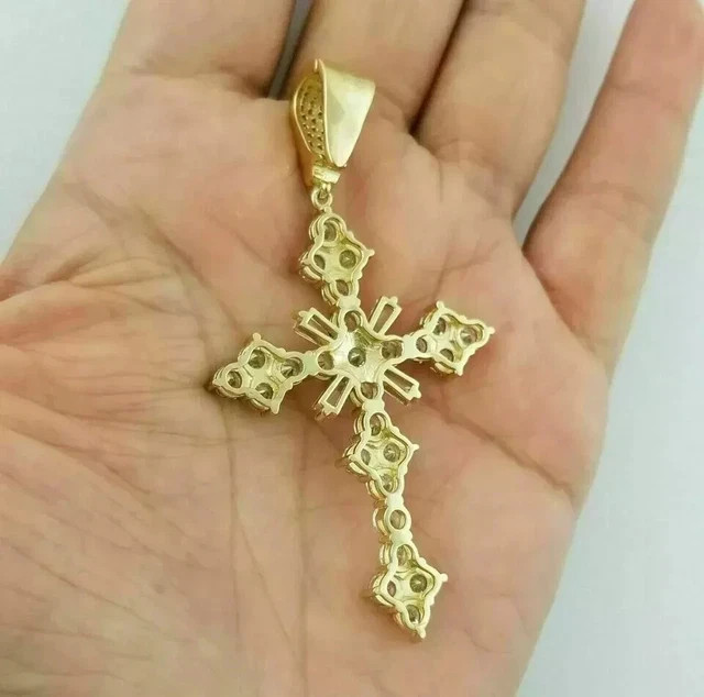 2.25Ct Baguette & Round Simulated Diamond Cross Pendant 14k Yellow Gold Plated