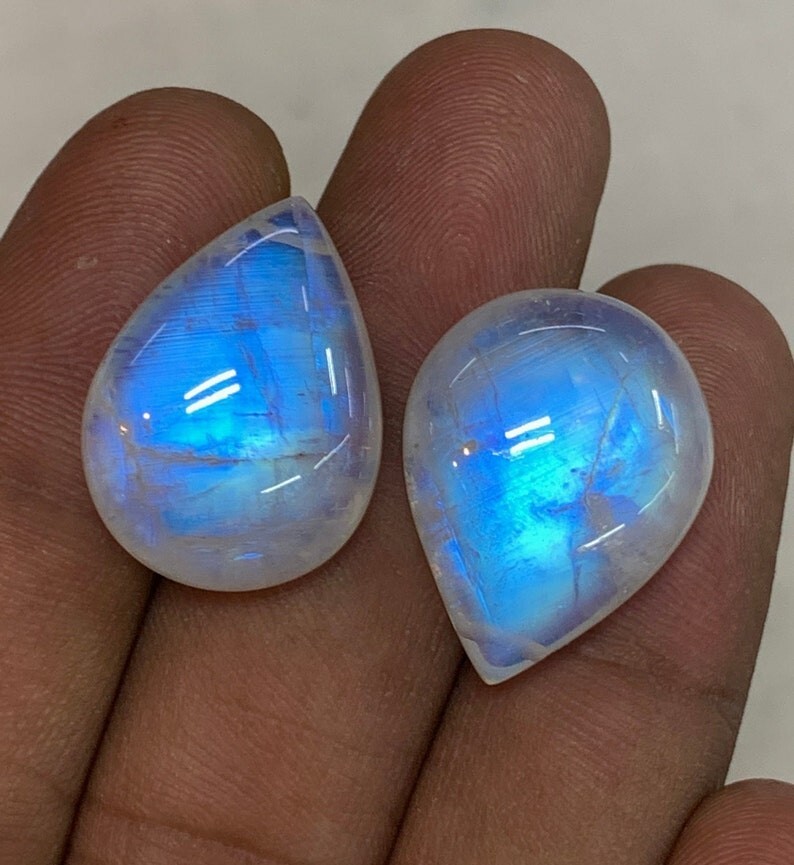 AAAAA Quality Rainbow Moonstone Blue Fire Pear Briolette 15×21 To 16×21 MM