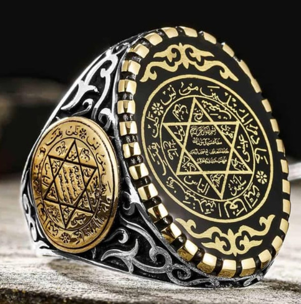 Black Stone Handmade jewelry 925k Sterling Silver İslamic Gift Mens Ring 012