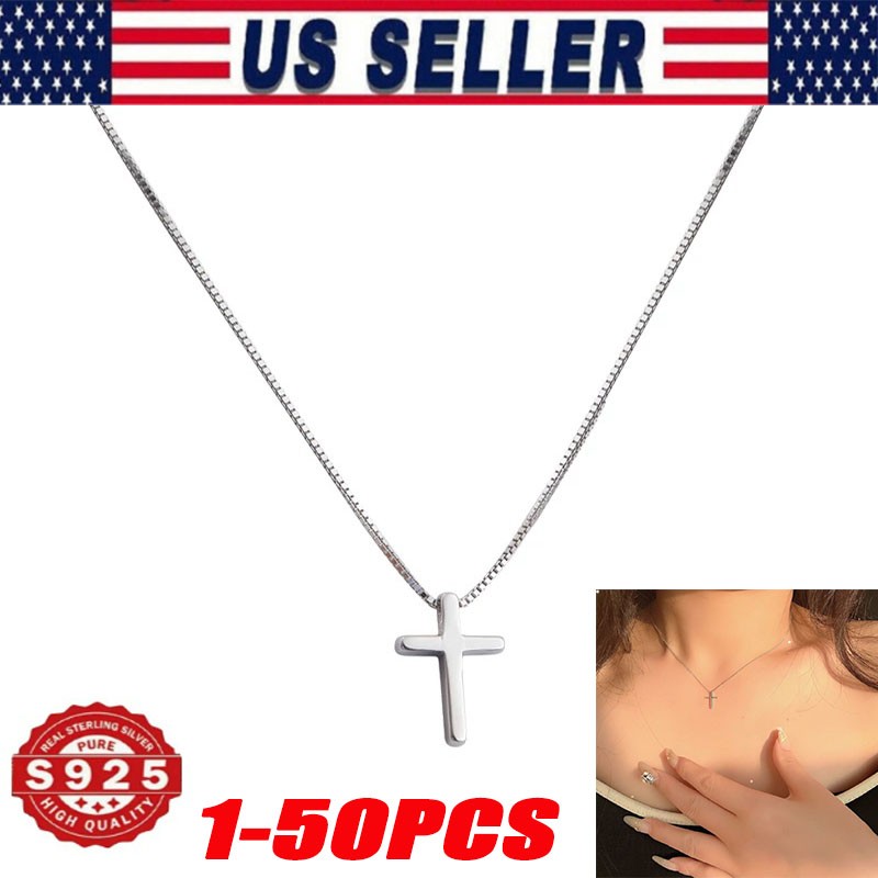 NEW Women’s 925 Sterling Silver Cross Plain & Simple Pendant Adjustable Necklace
