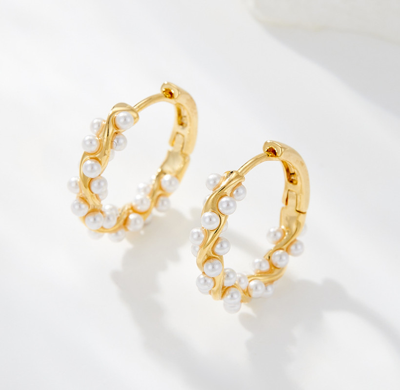 Women Girl 18K Gold Plated Twisted Pearl Huggie Hoop Earrings 16mm Gift A9