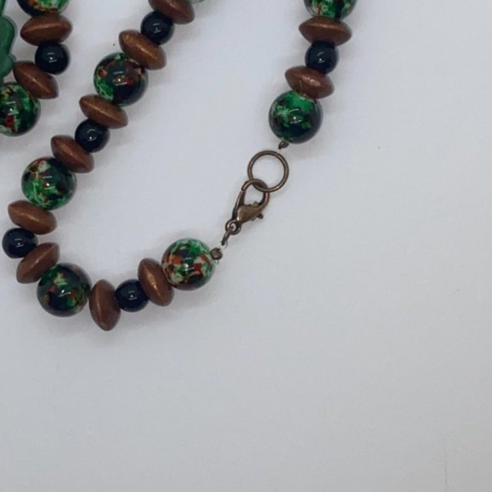 Handmade Beaded Black Brown Green Elephant Necklace