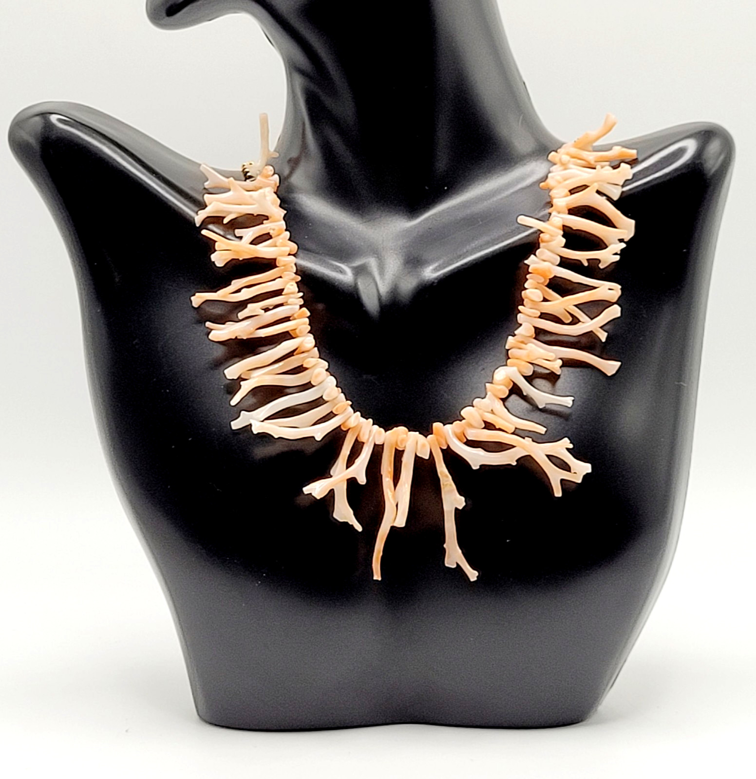 Natural Pink Peach Branch Coral Mixed Metal Tone Alloy Clasp Vintage Necklace