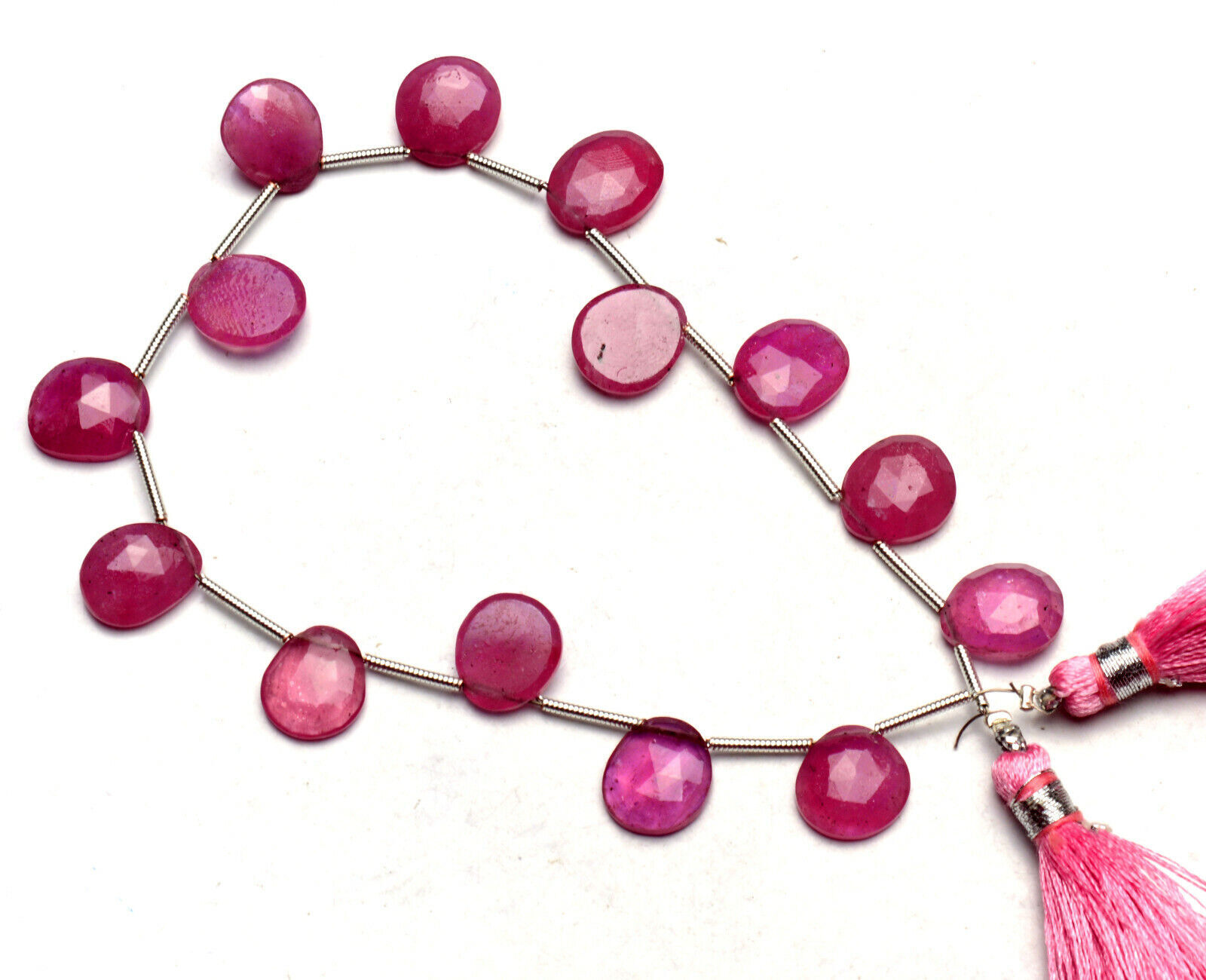 Natural Gem Pink Sapphire 10mm Approx. Size Faceted Slice Shape Beads 9″ 66Cts.
