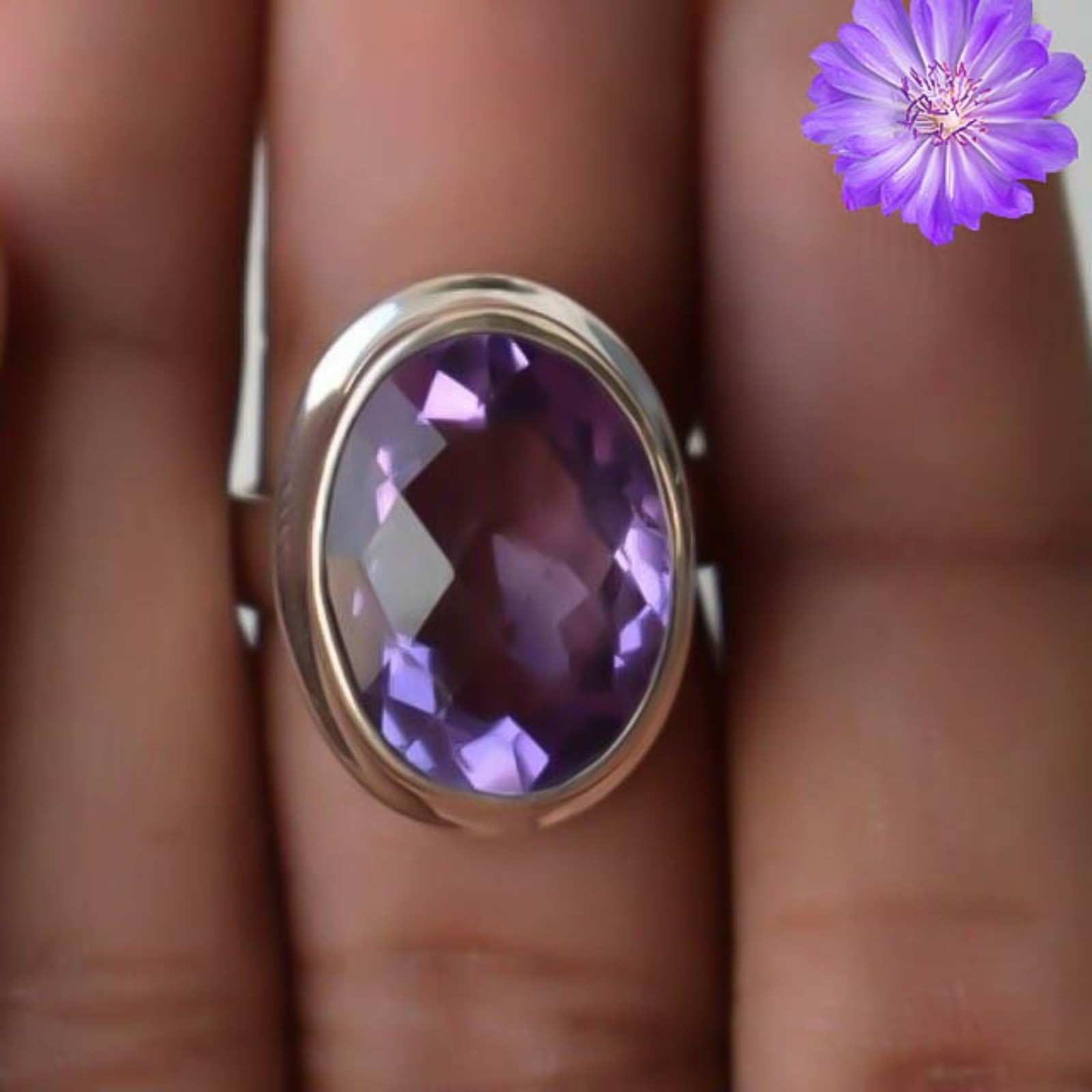 African Amethyst Gemstone 925 Sterling Silver Handmade Jewelry Ring Gift For