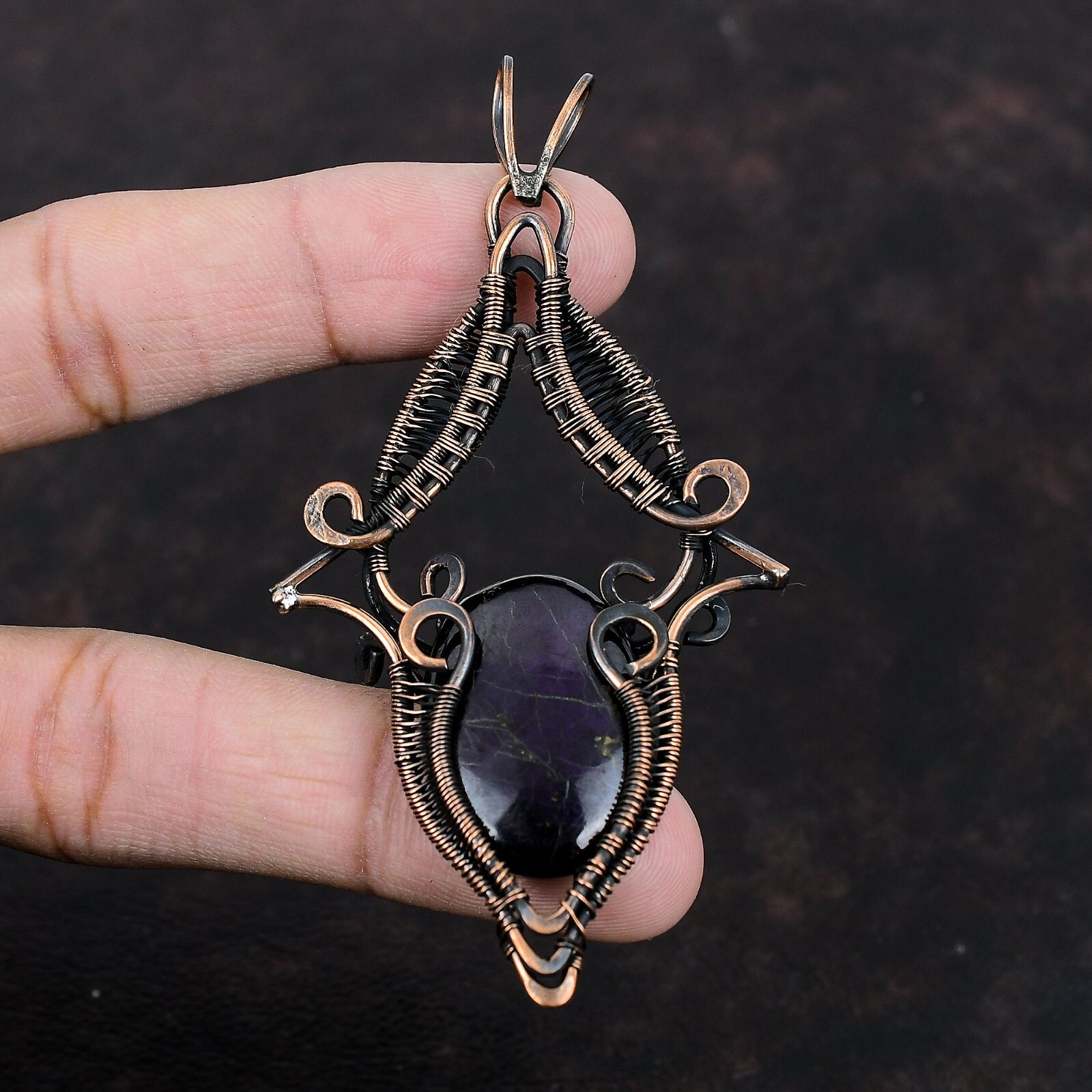 Sugilite Gemstone Wire Wrapped Pendant Copper Handmade Jewelry For Women 3.58″