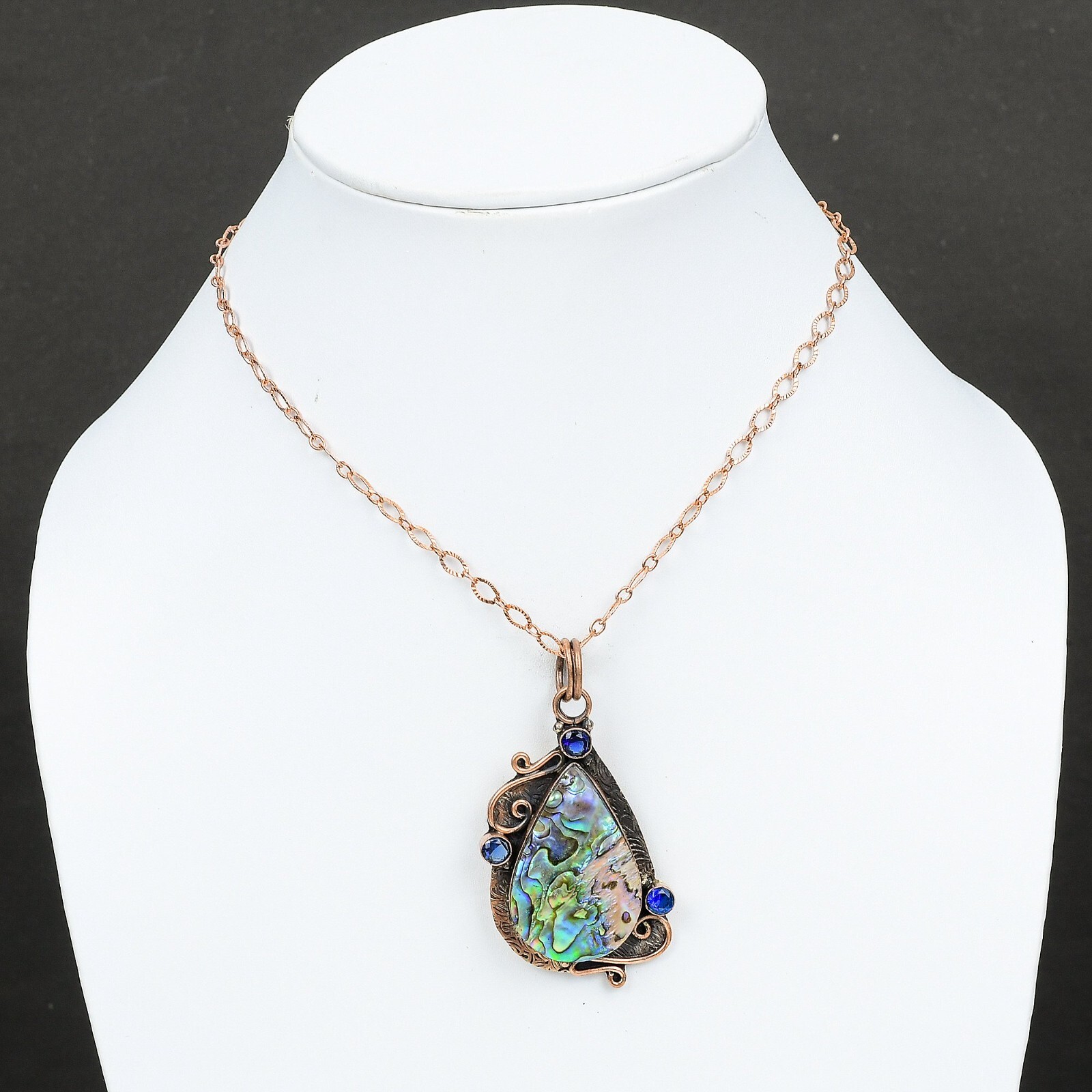 Pear Abalone Shell Gemstone Tanzanite Quartz Copper Anniversary Pendant Jewelry