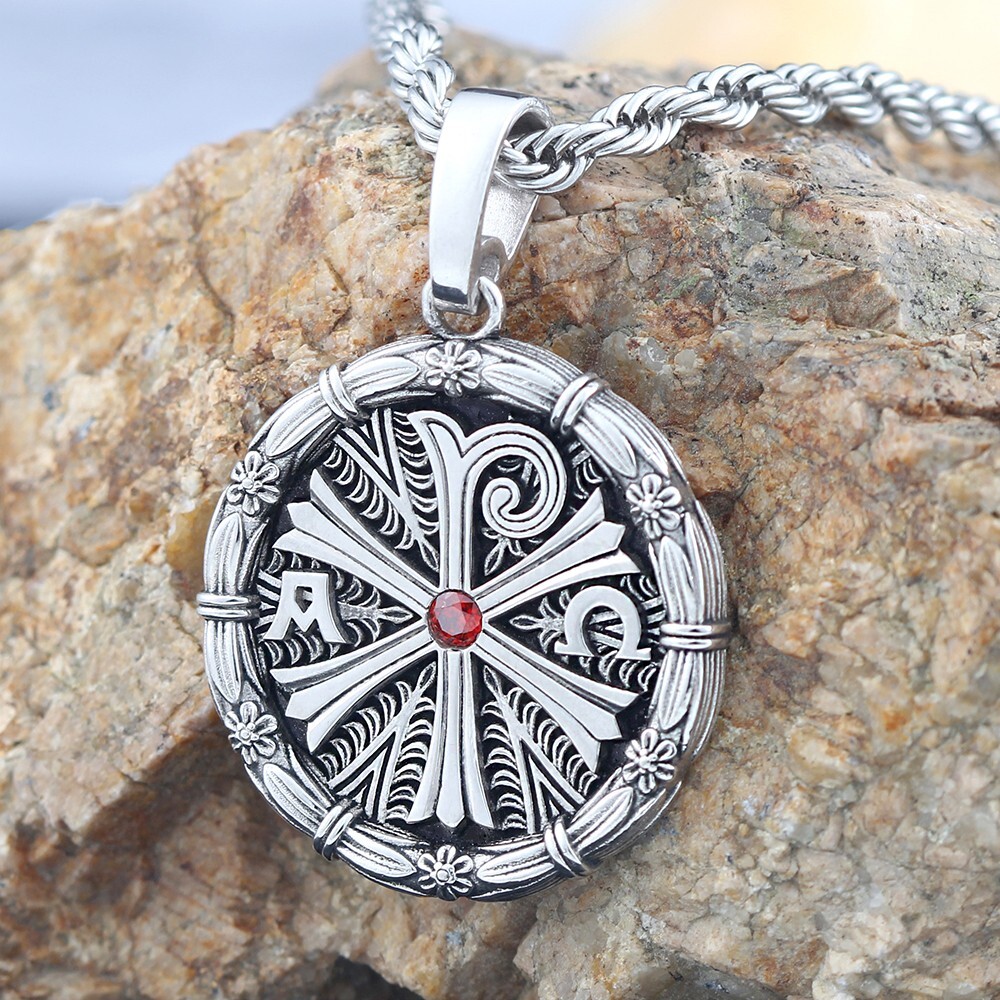 Chi Rho Symbol PX Christ Alp Ome Charm Repeat Of Pattern Silver Pendant