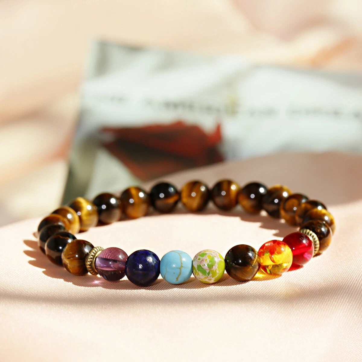 7 Chakra Beaded Bracelet Natural Tiger Eye Diffuser Bracelet Jewelry for Men Wom