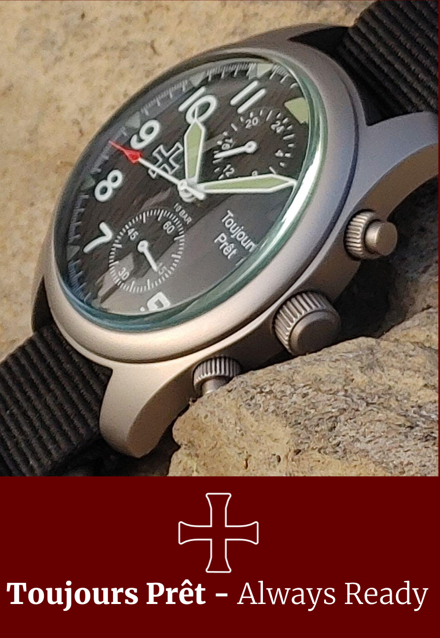 Toujours Pret GMT military field watch. Blasted stainless steel – domed crystal