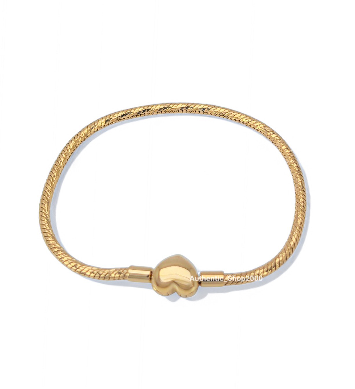 New 100% PANDORA 14k Gold P Heart Clasp Faceted Snake Chain Bracelet 564236C00