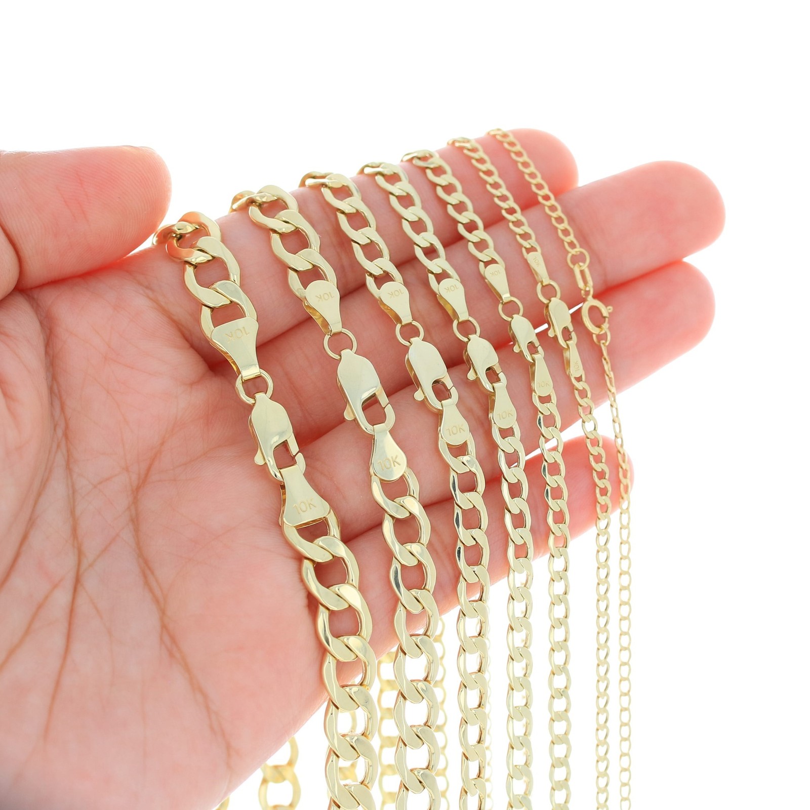 10K Yellow Gold 2.5mm-7.5mm Cuban Curb Link Chain Bracelet Men Womens 7″ 8″ 9″
