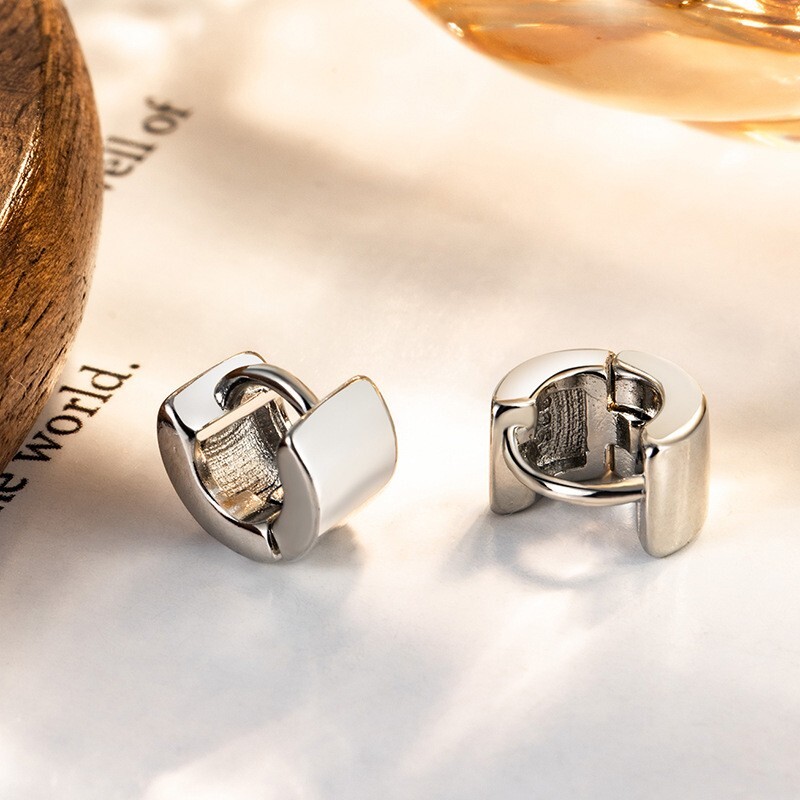 Women Girl Wide Band Small 925 Sterling Silver Plain Huggie Hoop Earrings A33