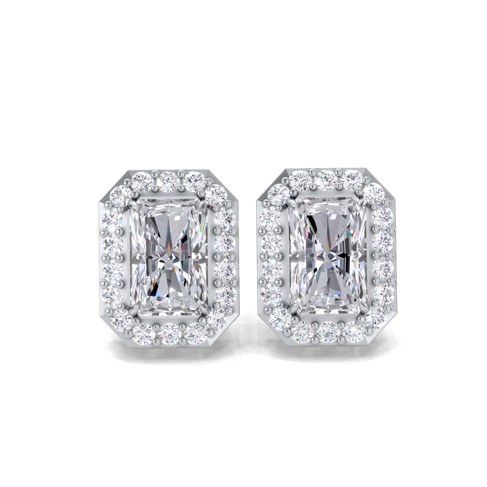 Radiant Cut Lab Created Diamond Halo Stud Earrings VVS 14K 9K Gold 925 Silver