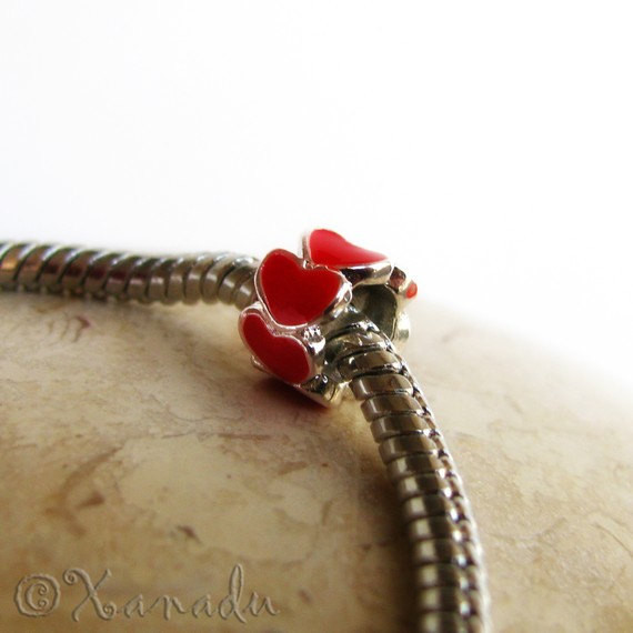 Red Hello Kitty Princess European Charm Bracelet With Black And Red Enamel Beads