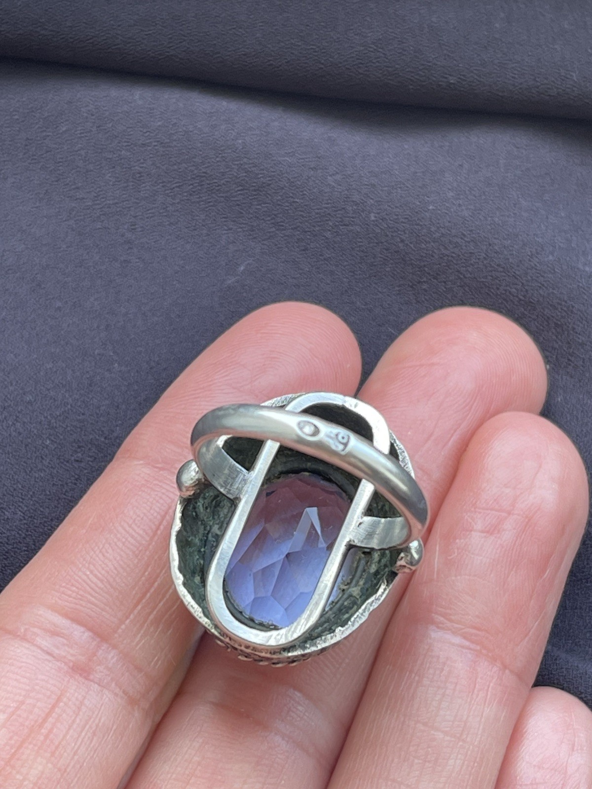 ORNO 12g Large Polish 800 Silver & Blue Stone Ring UK P1/2 Q Euro 57