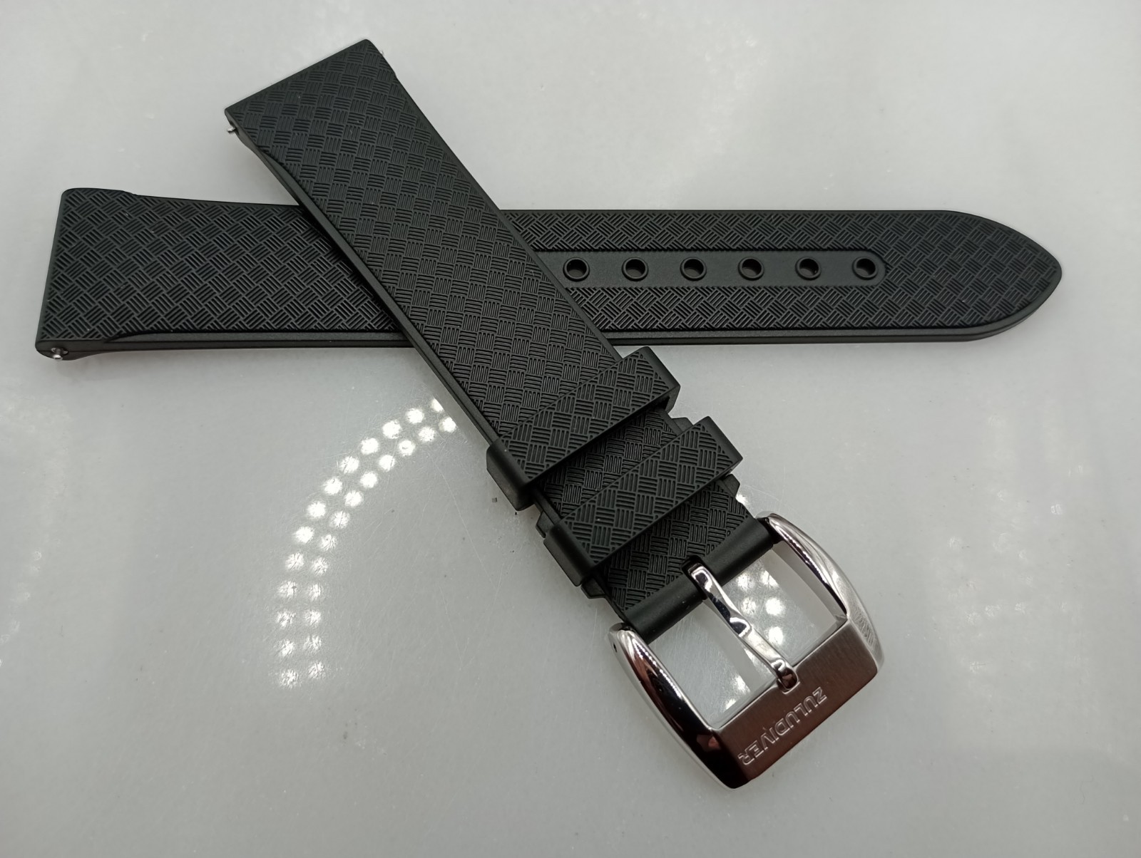 New 20mm Watchgecko Zuludiver HNBR Rubber Watch Strap Black Quick Release 6B360