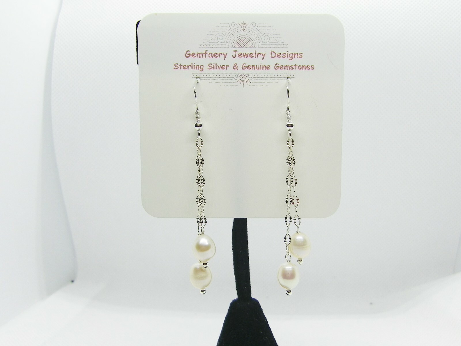 Sterling Silver Natural CULTURED PEARL Dangle Earrings #1171…Handmade USA