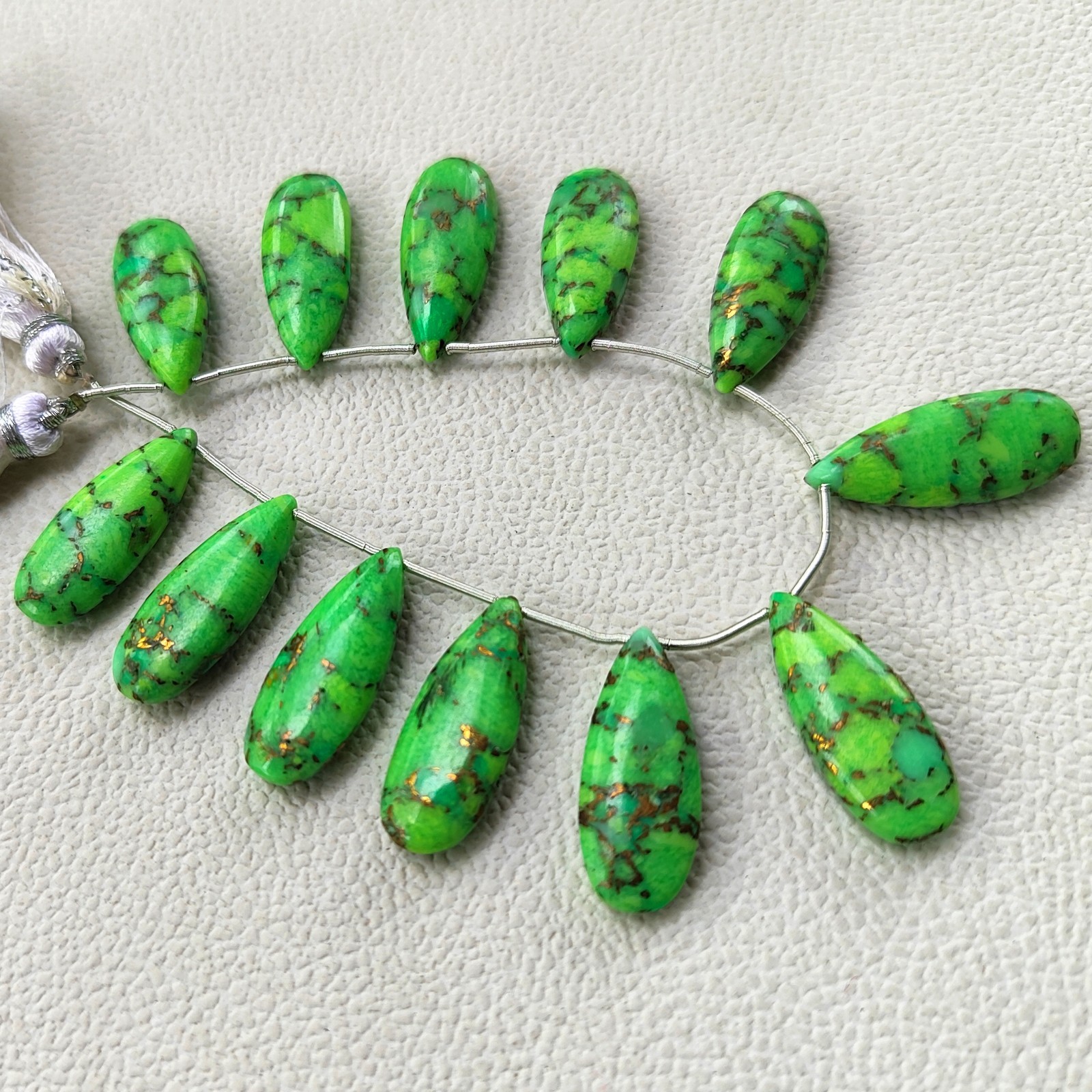 6″ Strand Green Turquoise Smooth Pear Shape Beads 25x10mm