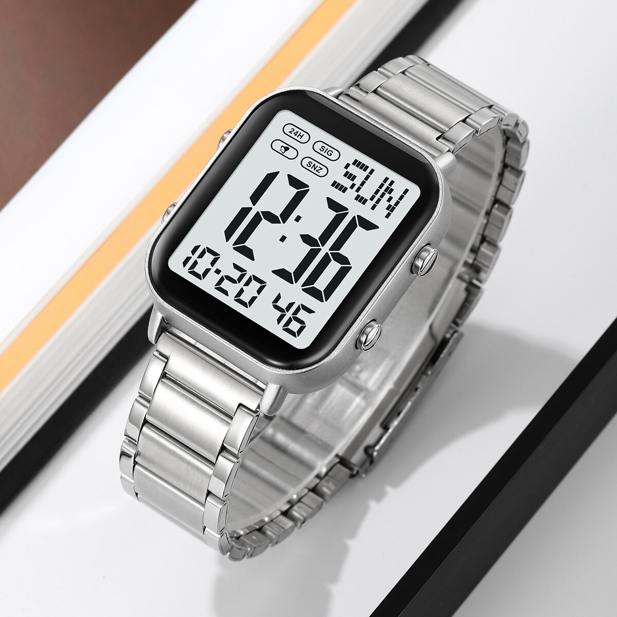 NEW Men Watch Rectangle Digital Wristwatch Full Steel Electronic Digital Watch