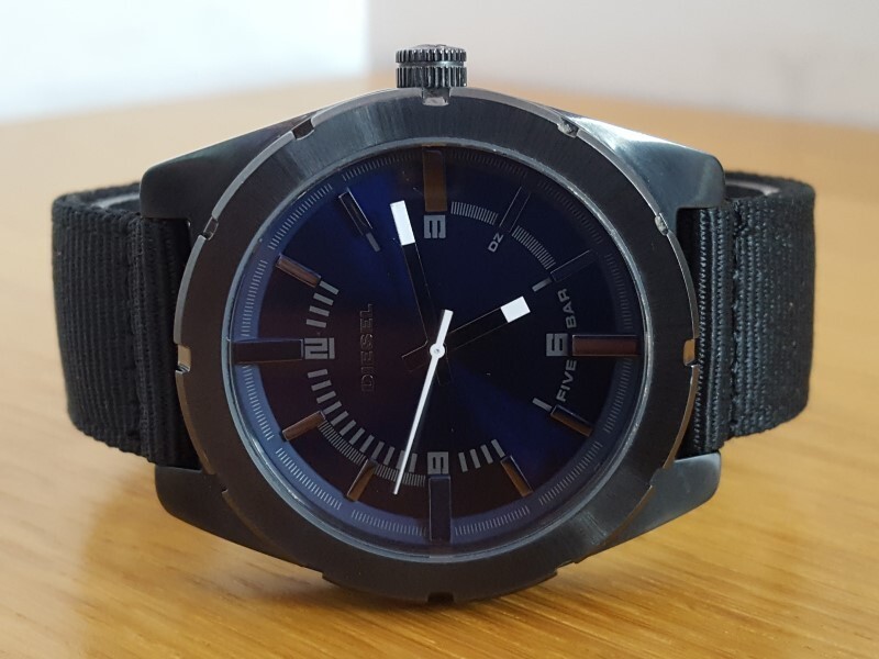 Mens Black Steel XL Diesel DZ1598 Military Style Midnight Blue Analog Watch