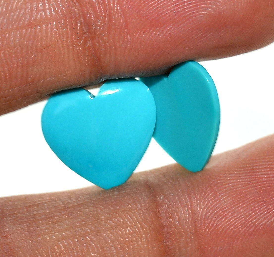 15×15 mm Certified Natural Turquoise Heart Shape Cabochon Pair 6.95 CTS Gemstone