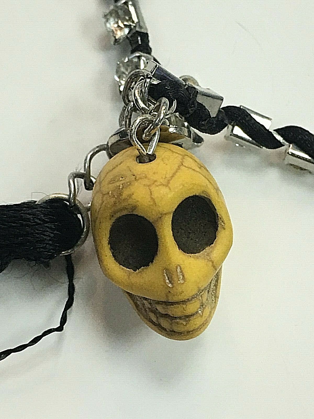 YELLOW SKULL SKELETON HEAD SILVER FASHION CHARM BRACELET SHINY STONES 7″ 8″ New