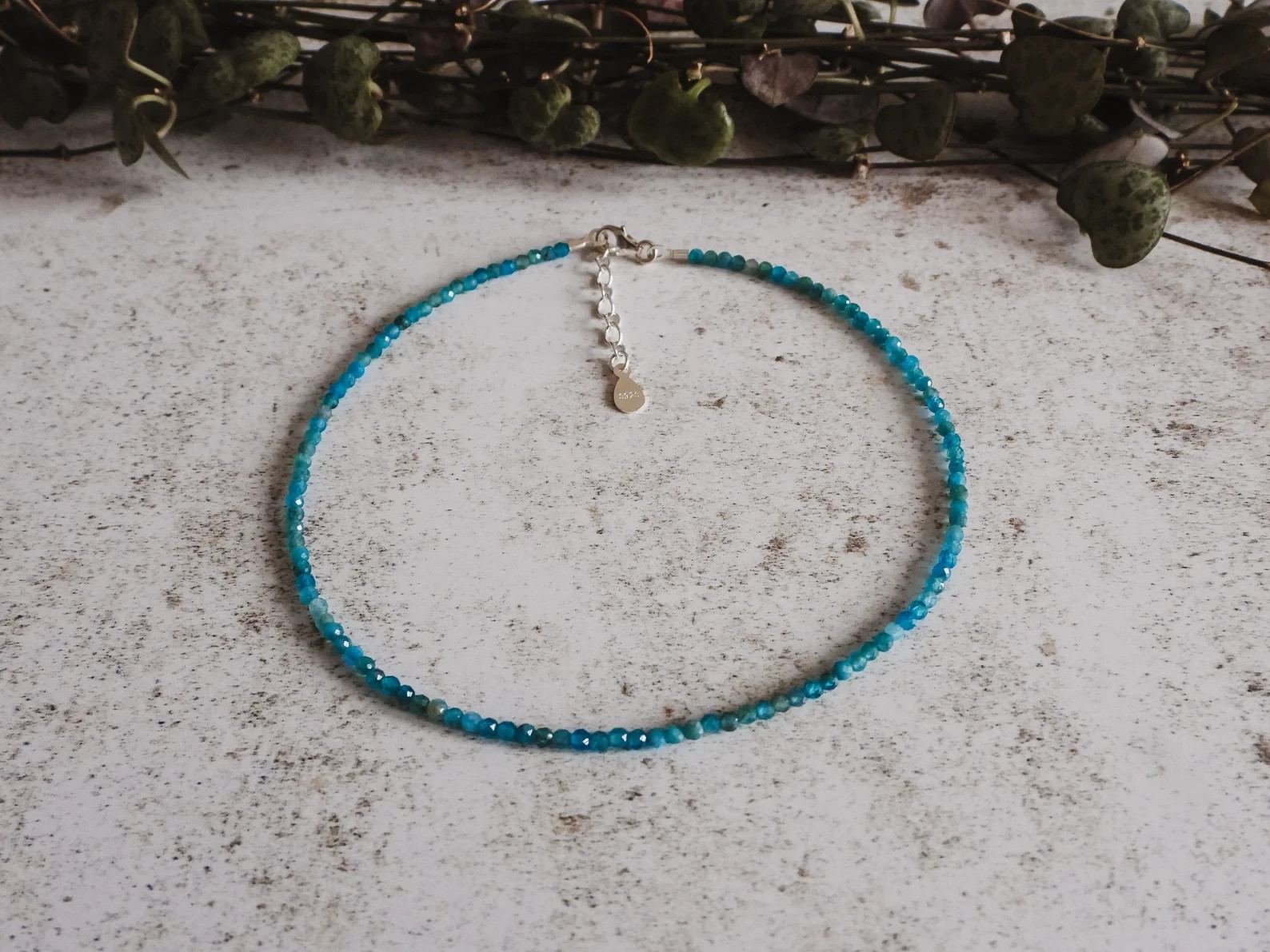 Blue Apatite Tiny Beaded Ankle Bracelet Healing Crystal Gemstone Women Anklet