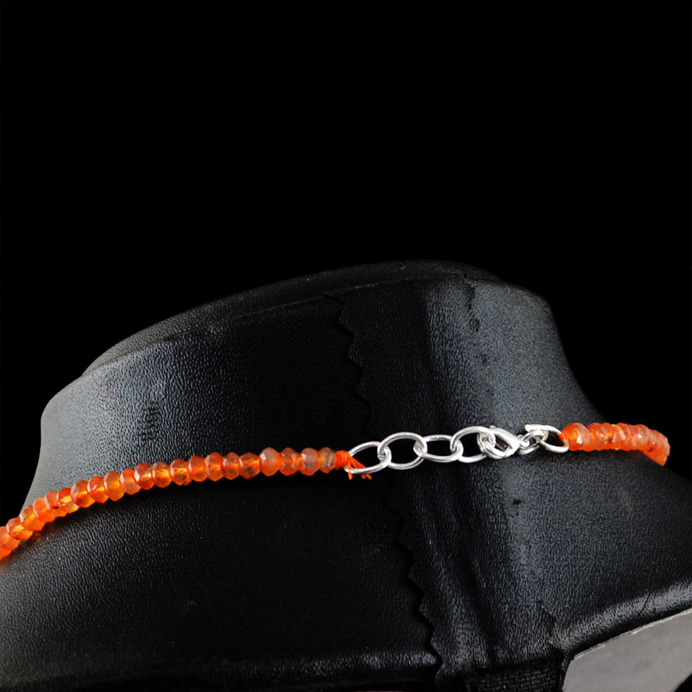 61.50 Cts Natural Untreated Orange Carnelian Round Faceted Beads Necklace (DG)