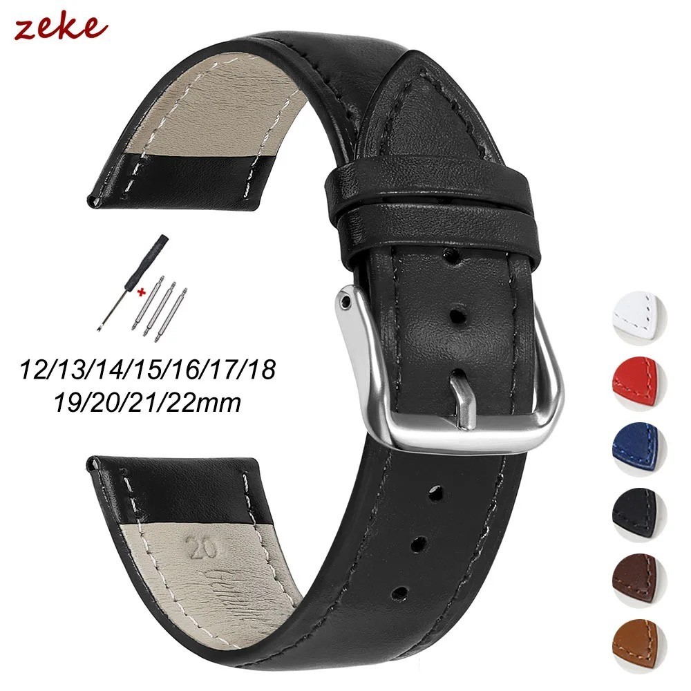 16mm 18mm 20mm 22mm 24mm Genuine Leather Wristband Watch Strap Band Bracelet