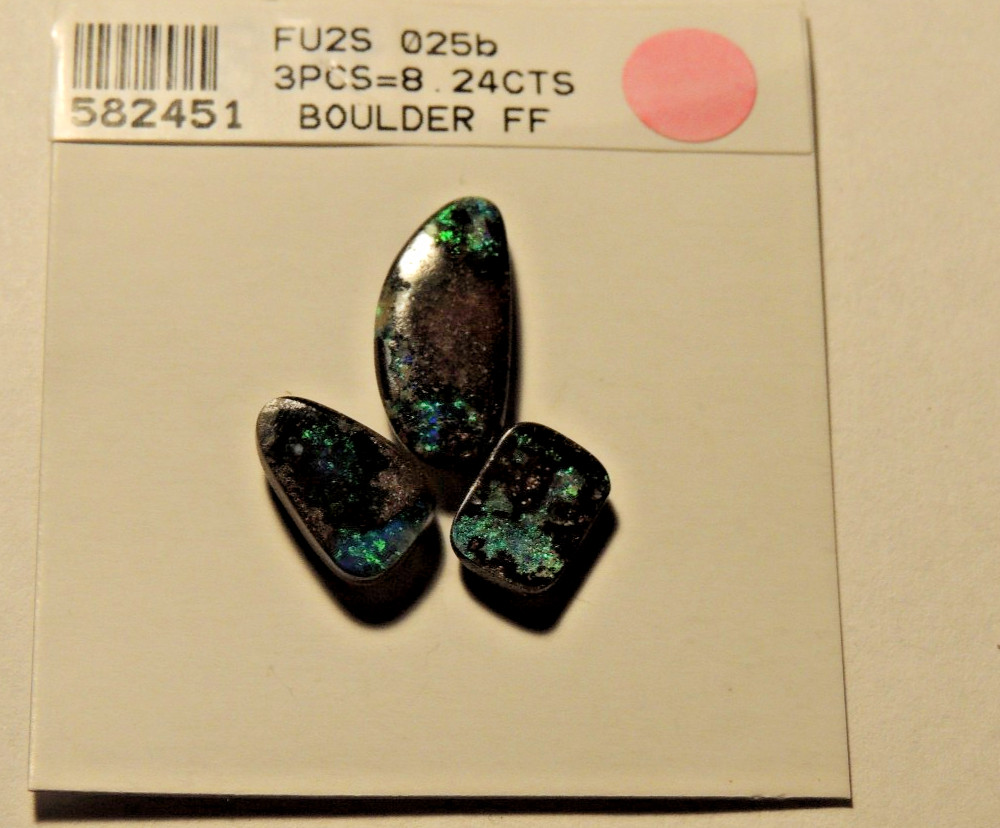Boulder Opal 3 Free Froms 17×7, 9×7, 12x7mm 2.5 to 4mm dome 8.24cts (t-2)
