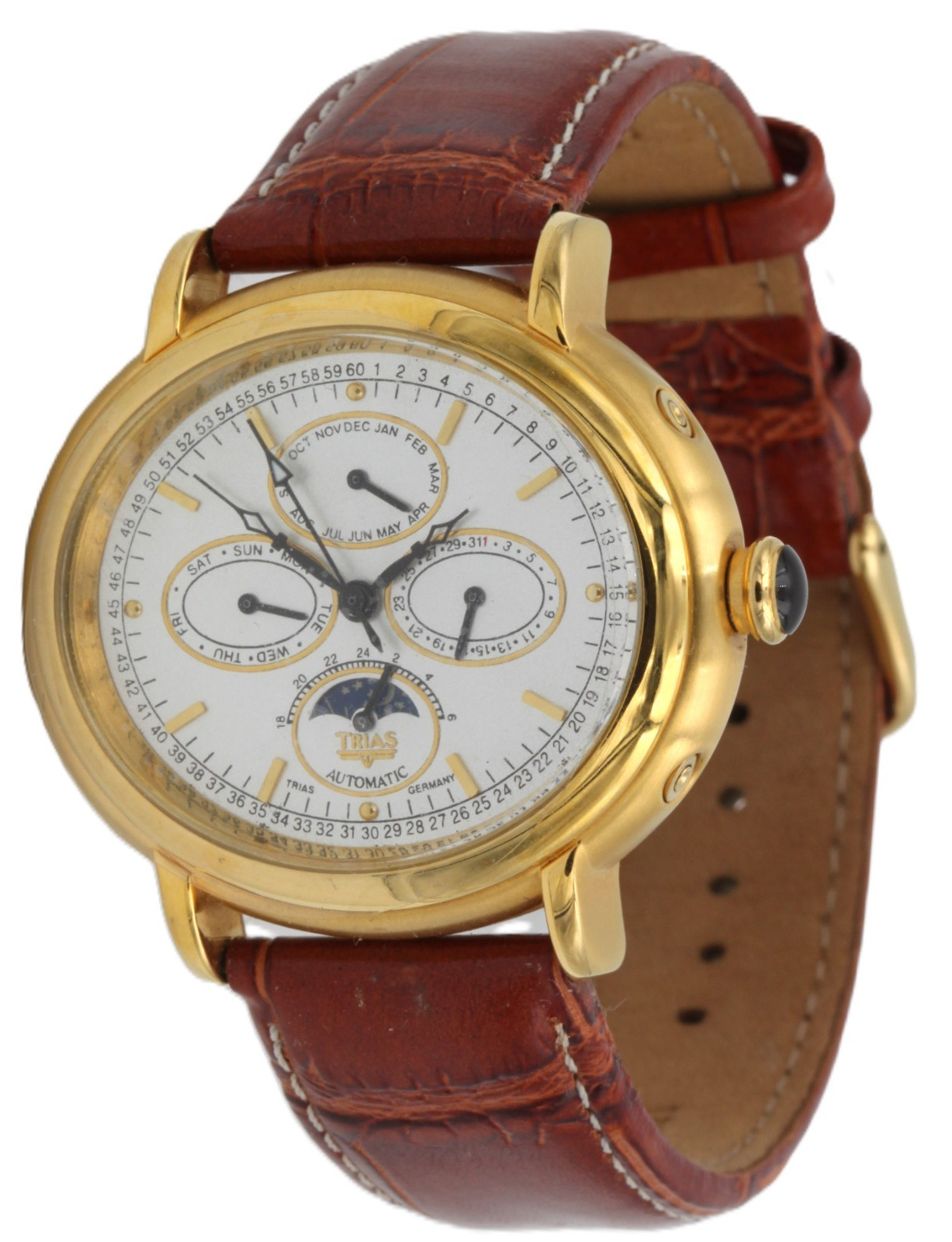 Trias Watches Oval Automatic Watch Unisex Calendar Leather Watchband