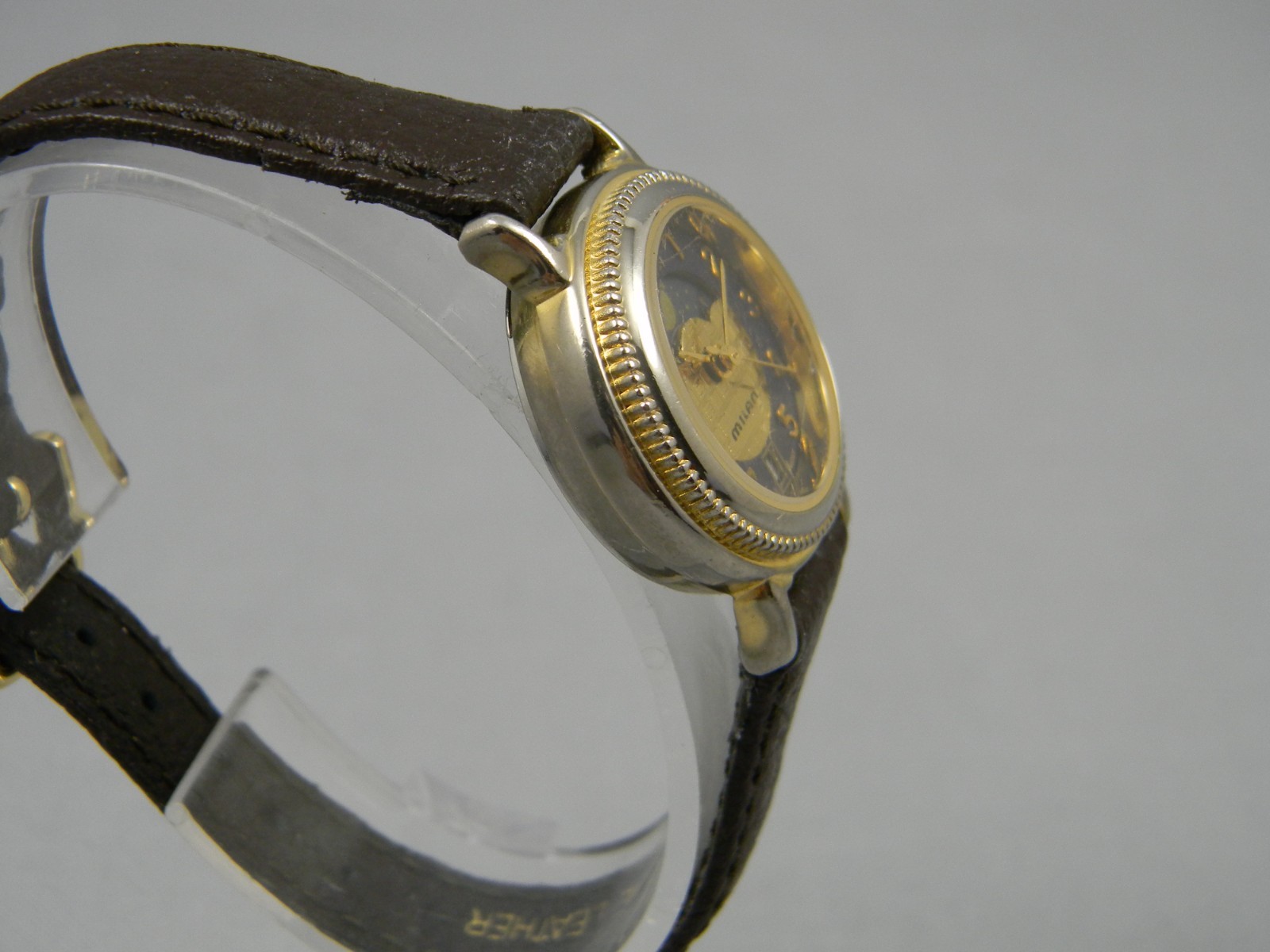 Milan Moon Phase Watch Women 24mm Gold Tone Date Leather Band New Battery