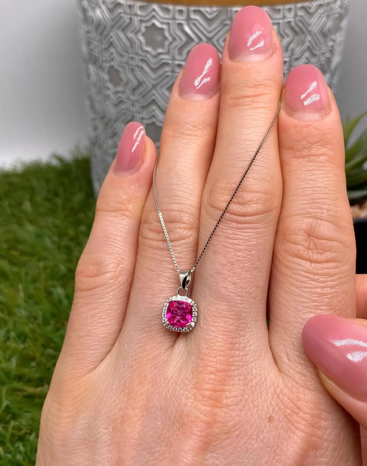 15 CT Natural Pink Sapphire Cushion Pendant Sterling Sliver Jewelry With Chain