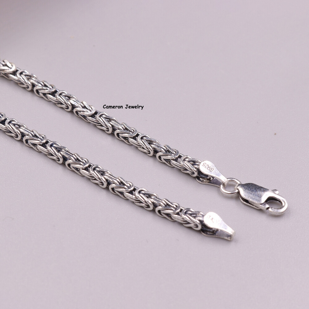 Solid S925 Sterling Silver Chain 2.5mm Byzantine Link Necklace 17-18g 19.6inch